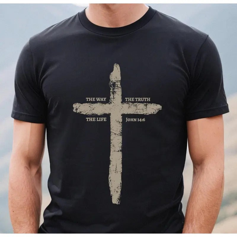 Way Truth Life Cross Christian Dad Fathers Faith Shirt Rugged Cross Shirt T-Shirts