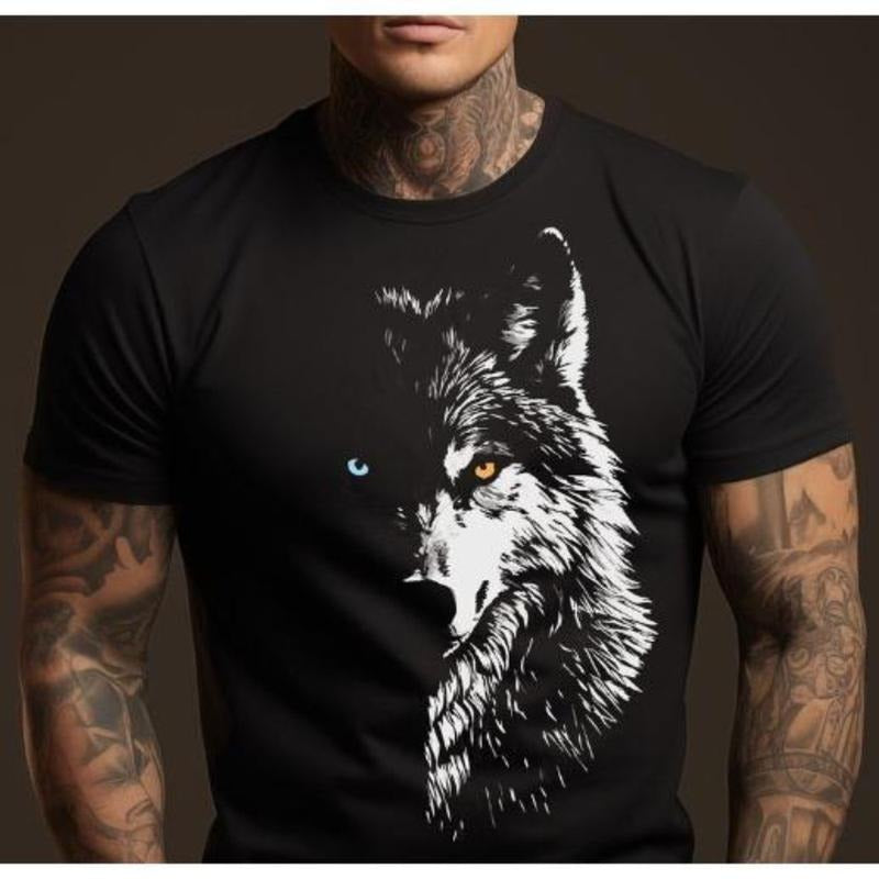 Wolf Head Print Boyfriend Husband 3D Wolf Him Made USA T-Shirts