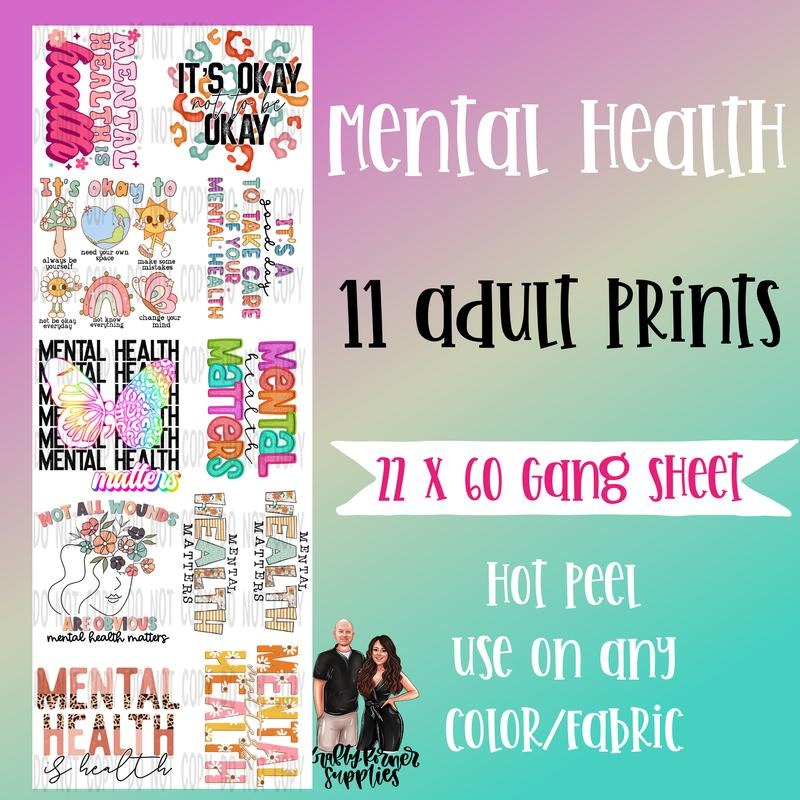 Mental Health DTF Transfer Gang Sheet 22 X 60 T-Shirts