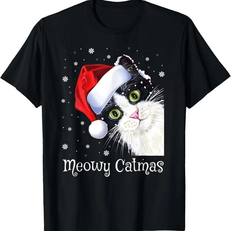 Meowy Catmas Happy New Year Cat Lover Ugly T-Shirts