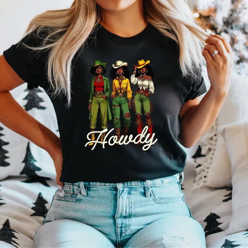 Black Cowgirl Western Rodeo Melanin Shirt Juneteenth Black History Afro Black Country Short Sleeve T-Shirts