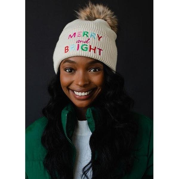 Merry & Bright Beige Beanie T-Shirts