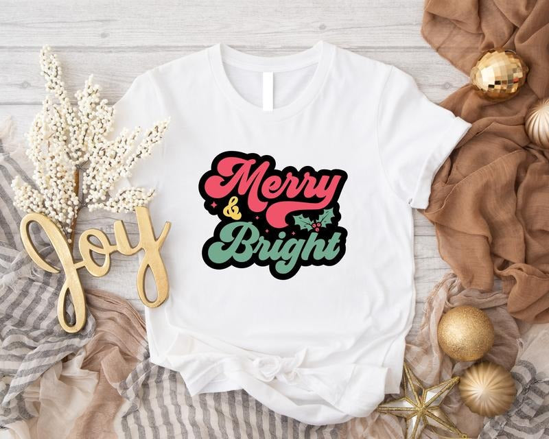 Merry Bright Shirt Merry Cute Xmas Party Winter Shirt T-Shirts