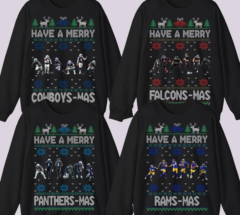 Merry All Football Teams Player Football Fans Black T-Shirts