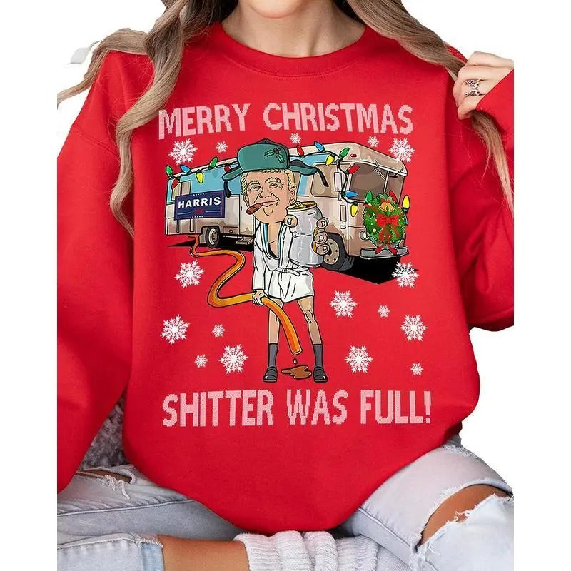 Merry Trump Shitter Was Full Sweashirt Vintage Casual Cotton Top Soft Womenswear Collar Knit T-Shirts