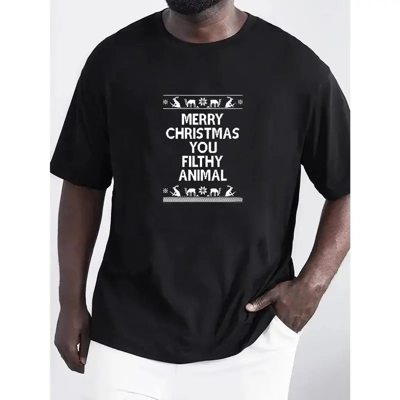 Merry Letter Pattern Summer Outdoor Chic Crew Neck Tops Made USA T-Shirts