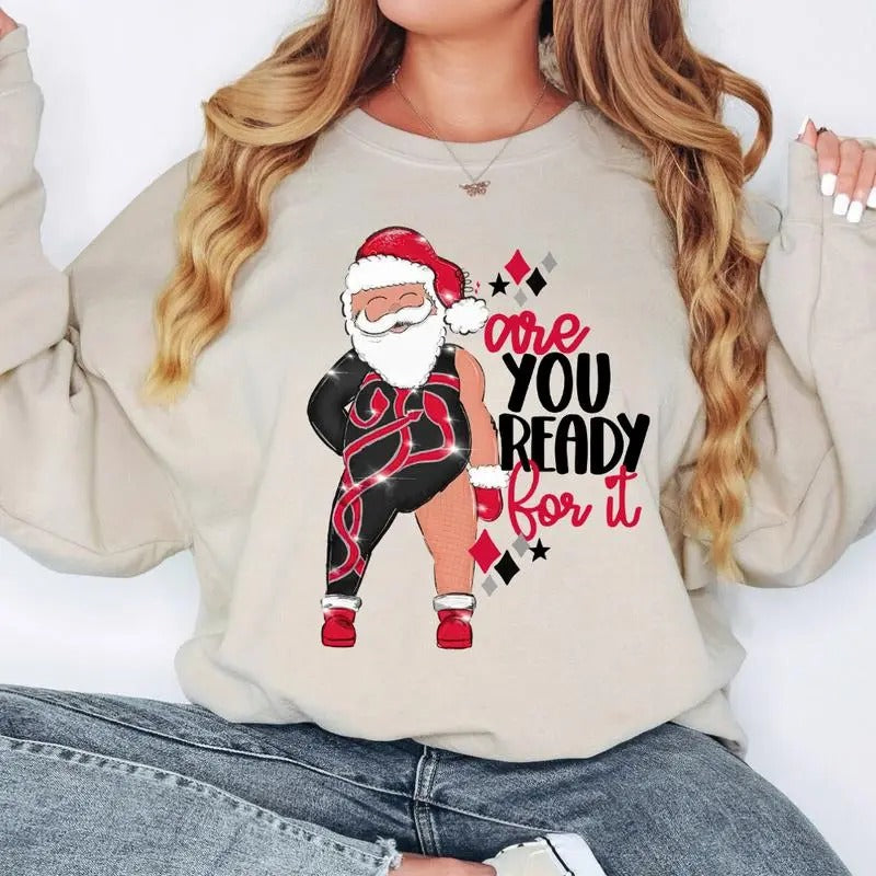Merry Santa Shirt Santa Are You Ready ? Cotton Fabric T-Shirts