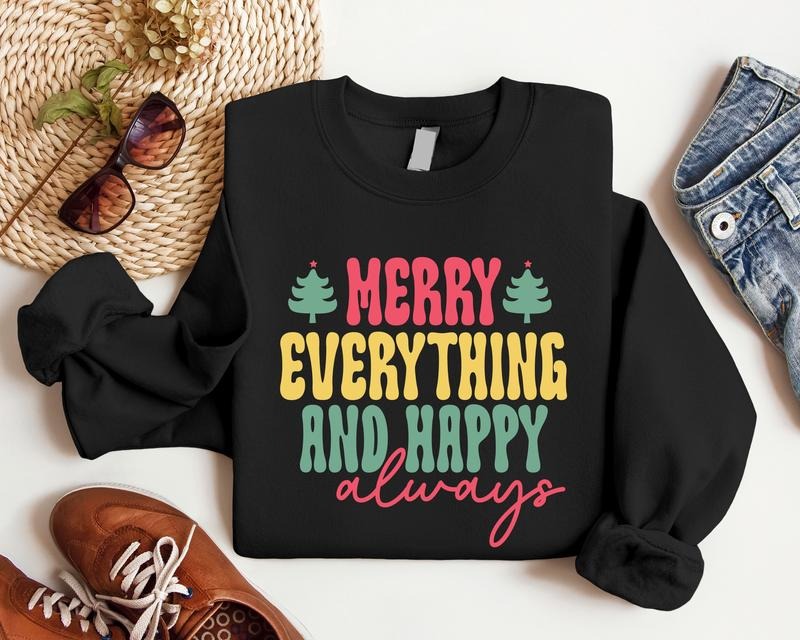 Merry Everything Happy Always Matching Celebration Cute Xmas Party T-Shirts