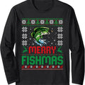 Merry Fishmas Bass Fish Fishing Ugly Xmas Long Sleeve T-Shirts