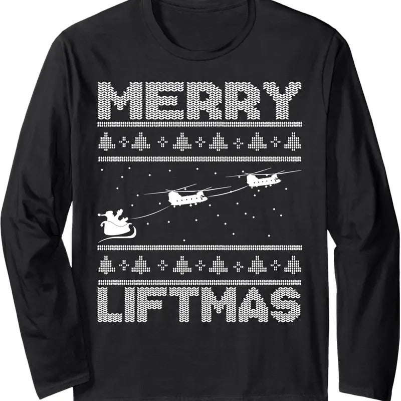 Merry Liftmas Chinook Helicopter Ugly Chinook Long Sleeve T-Shirts
