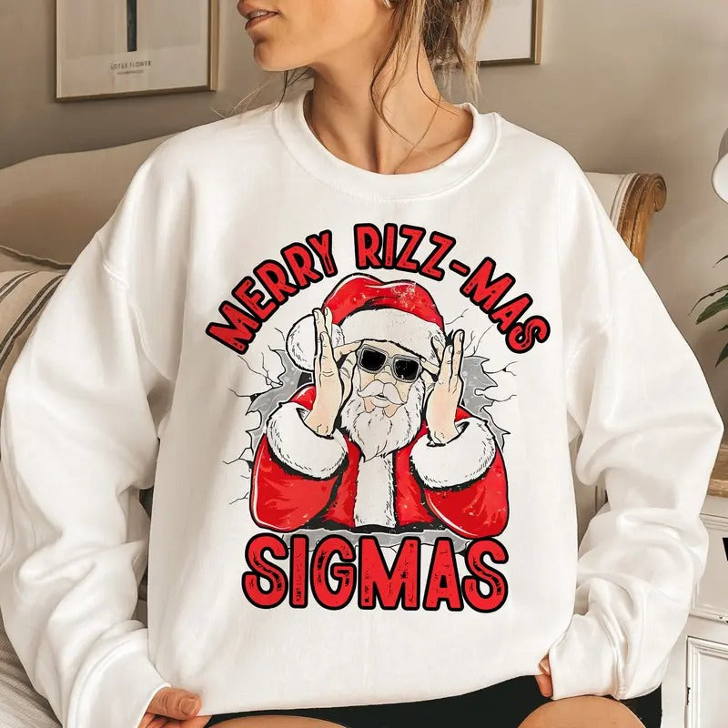 Merry Rizz Mas Sigmas Santa Funny Funny Santa Claus Funny Teenager Xmas Rizz Rizzmas Santa T-Shirts