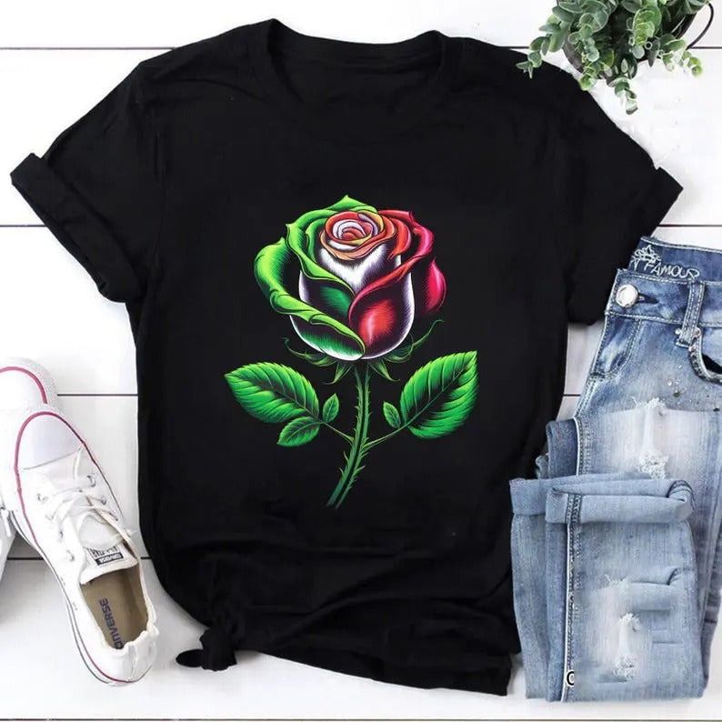 Mexican Rose Mexico Flag Mexican Mexicana Rose Mexico Mexican Cotton Fabric Casual Knit Classic Menswear Top T-Shirts