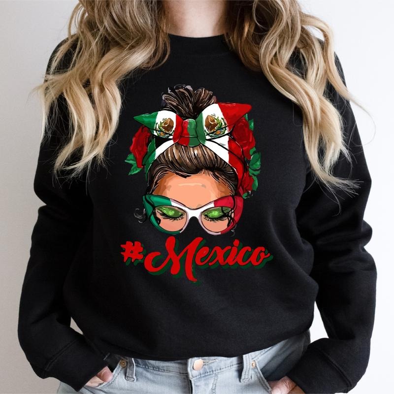 Mexico Messy Bun Mexican Flag Woman Cute Latina Mom Proud Mexican Her T-Shirts