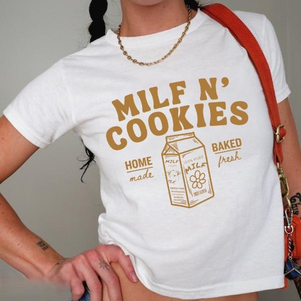 Milf N Cookies Baby Stay Home Milf Baby Cute Her Funny Fit Top Womenswear T-Shirts