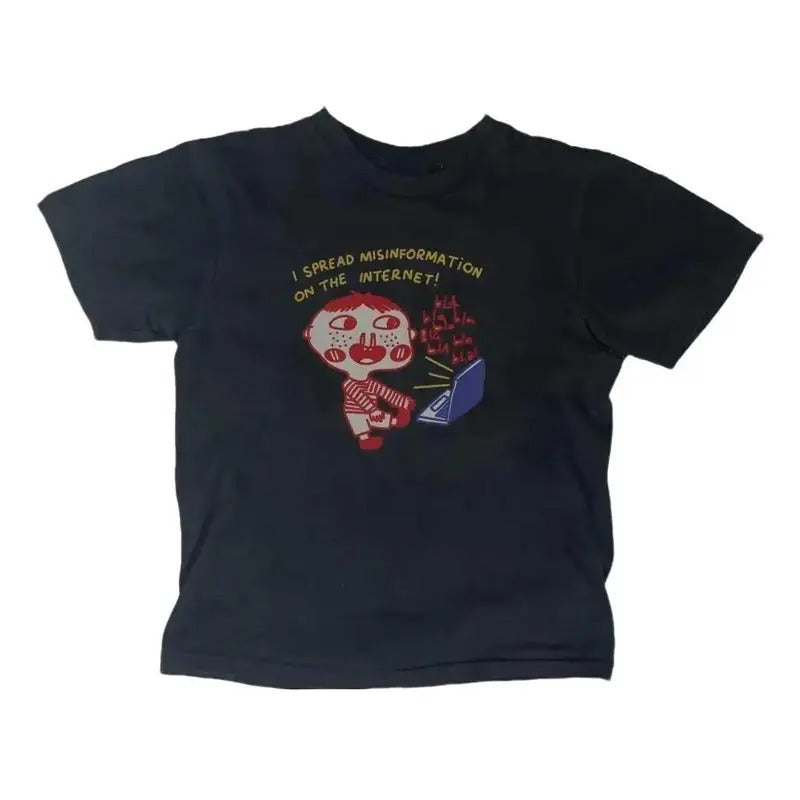 Misinformation Internet Meme Baby Gothic Emo Girl Top Y2k Top Streetwear Scene 2000s Fitted T-Shirts