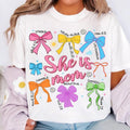 Mom Coquette Bow She Is Mom Bible Verses Mom Blessed Mom Empowered Christian T-Shirts