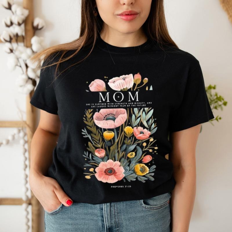 Mom Flower ChristianGraphic Pure Cotton Casual Street Crew Neck Short Sleeve Tops Perfect T-Shirts