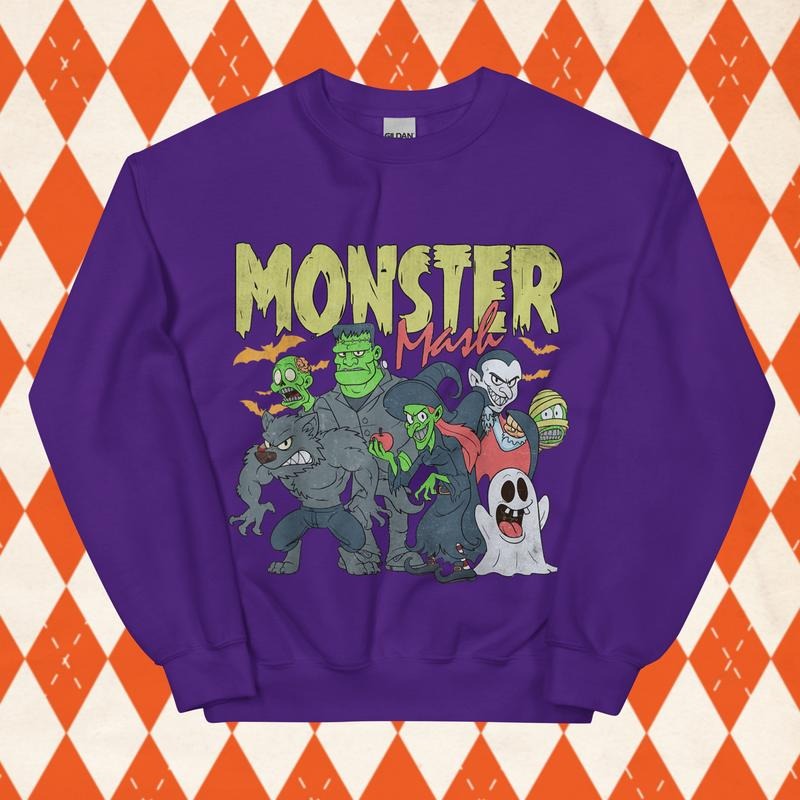 Monster Mash Halloween Relaxed Fit Printed USA Casual Comfort Cotton Top Athletic Boho Chic All Seasons T-Shirts