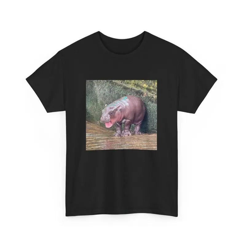 Moo Deng Heavy Cotton Baby Hippo Her Him Fabric Top Cotton T-Shirts