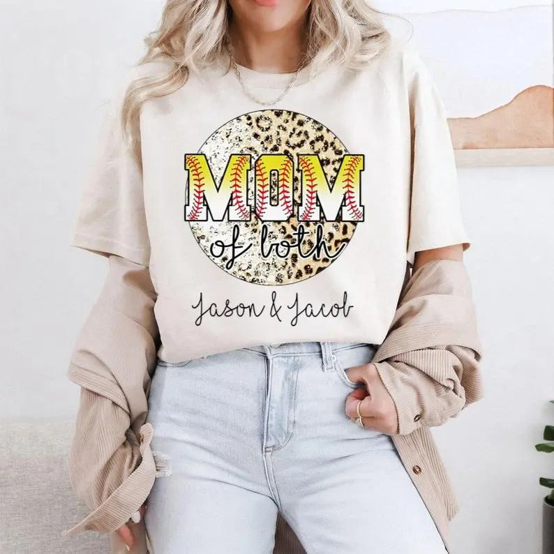 Shirt Mom Both Shirt Leopard Mom Shirt Baseball Softball Mom Shirt Personalized Boy Mom Shirt Baseball Softball Mama T-Shirts