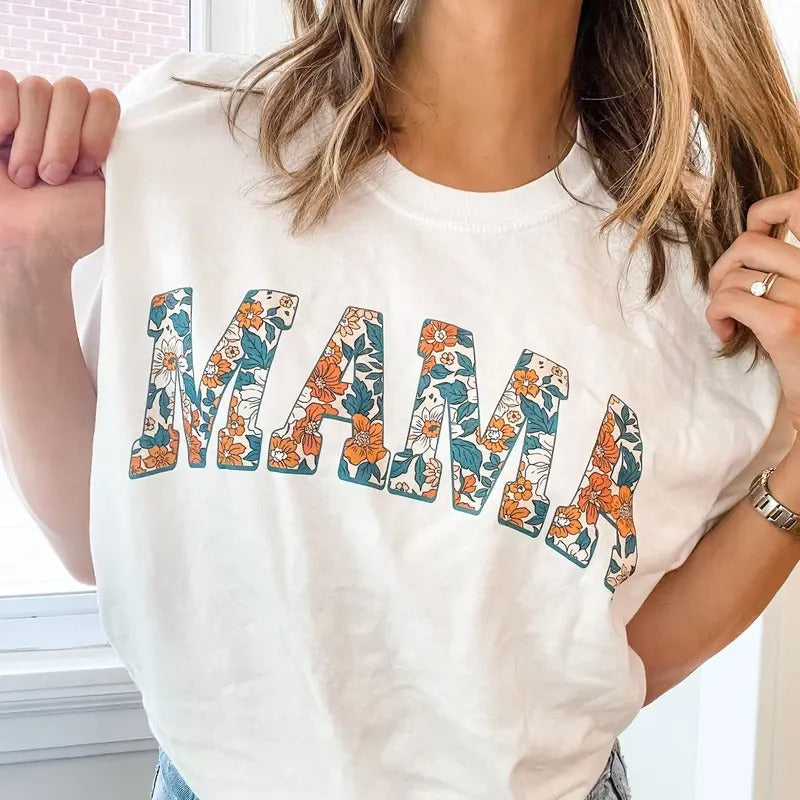 Multi Floral Print MAMA Summer MAMA Top Mom Casual Womenswear Comfortable Day T-Shirts