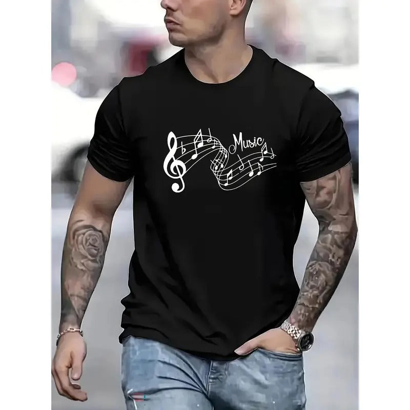 Musical Note Short Sleeve Comfy Stretchy Summer Casual Daily As Made USA T-Shirts