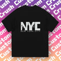 NYC City Emblem White Purple Pink Gradient Statue Liberty Print & Skyline T-Shirts