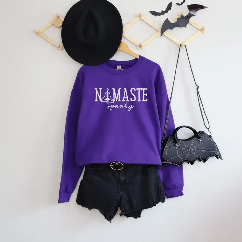 Namaste Spooky Skeleton Yoga Halloween Funny Halloween Shirt Fall Yoga Spooky Shirt T-Shirts