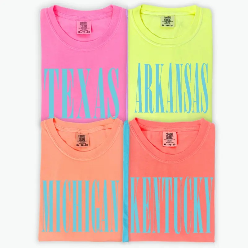 Neon Texas Shirt ~ Relaxed Fit Printed USA Womenswear Casual Comfort Cotton T-Shirts