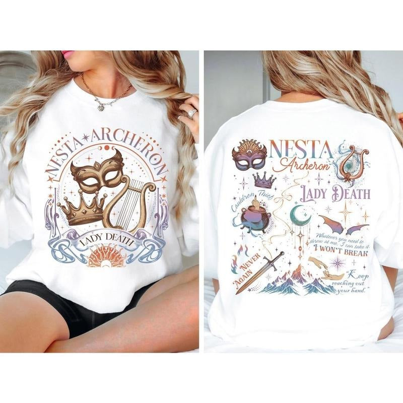 Nesta Archeron Shirt Lady Death Acotar Book Lover Night Court Court Silver Flames Bookish T-Shirts