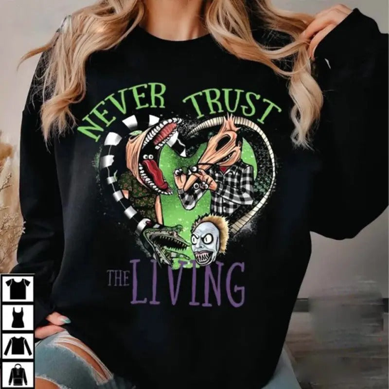 Never Trust Living Beetlejuice Beetle Juice Halloween Party Halloween Cotton T-Shirts