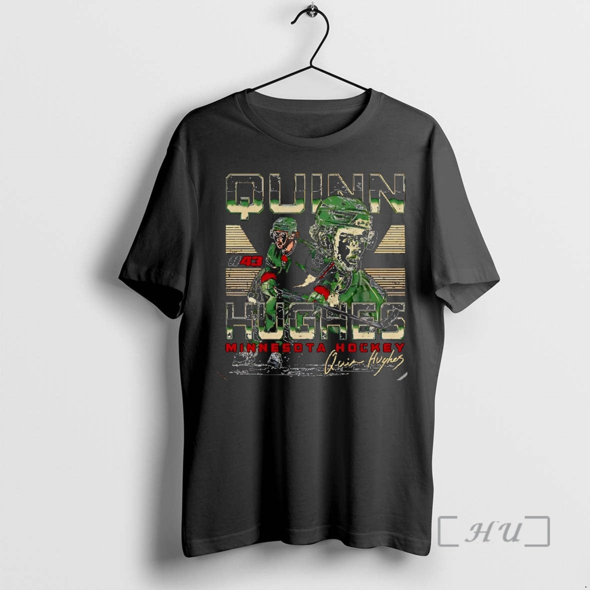 New Quinn Hughes Minnesota Wild Dual Signature T-Shirts