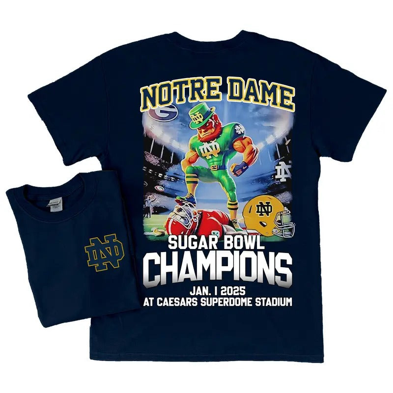Notre Dame Fighting Irish 2025 Sugar Bowl Champs Shirt Mascot Shirt Classic Cotton Menswear Football Fan Love Sport T-Shirts
