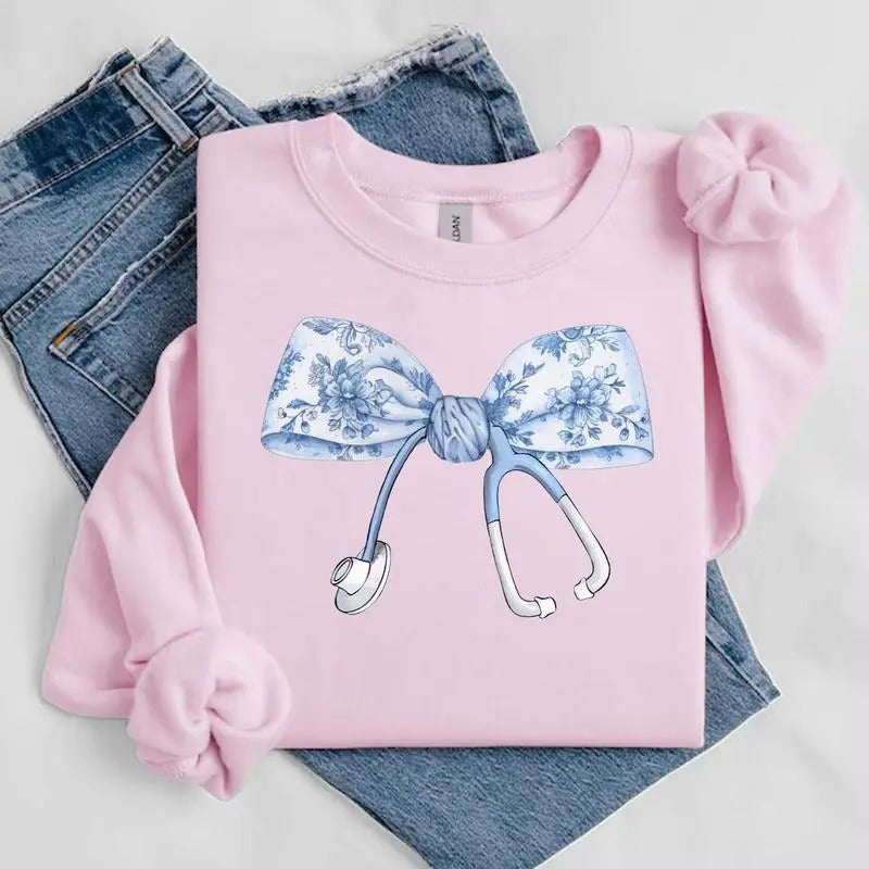 Nurse Coquette Toile Bow Shirt RN Stethoscope Nursing School Nurses Week Appreciation T-Shirts