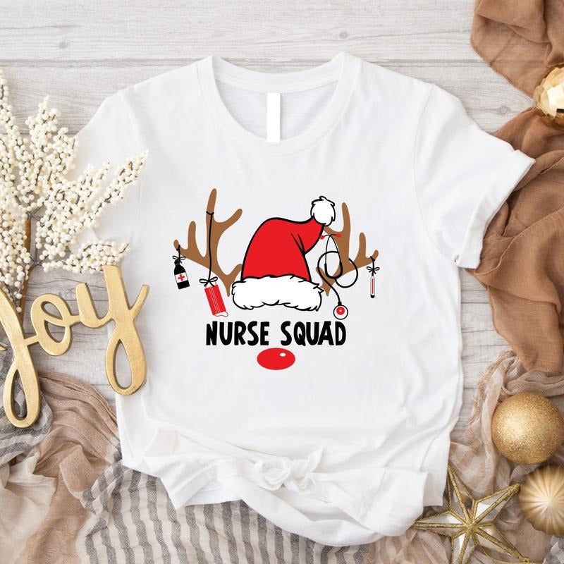 Nurse Squad Shirt Matching Nursing Reindeer Nurse Nursing School Xmas Nurse Team Party T-Shirts