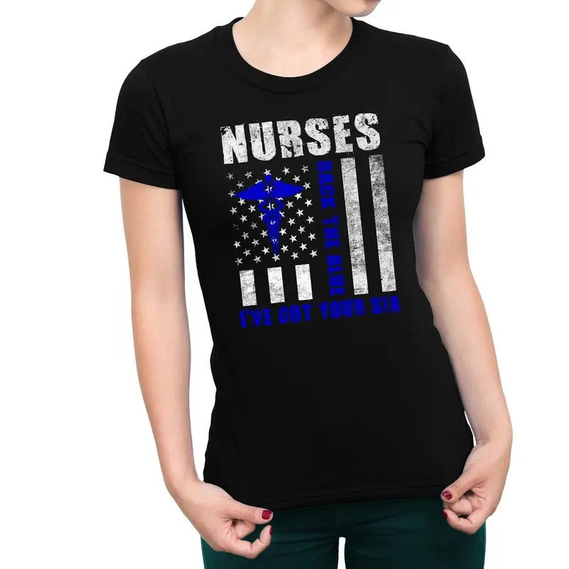 Nurses Back Blue I'Ve Got Your Six Casual Comfort Cotton Top Womenswear Everyday T-Shirts