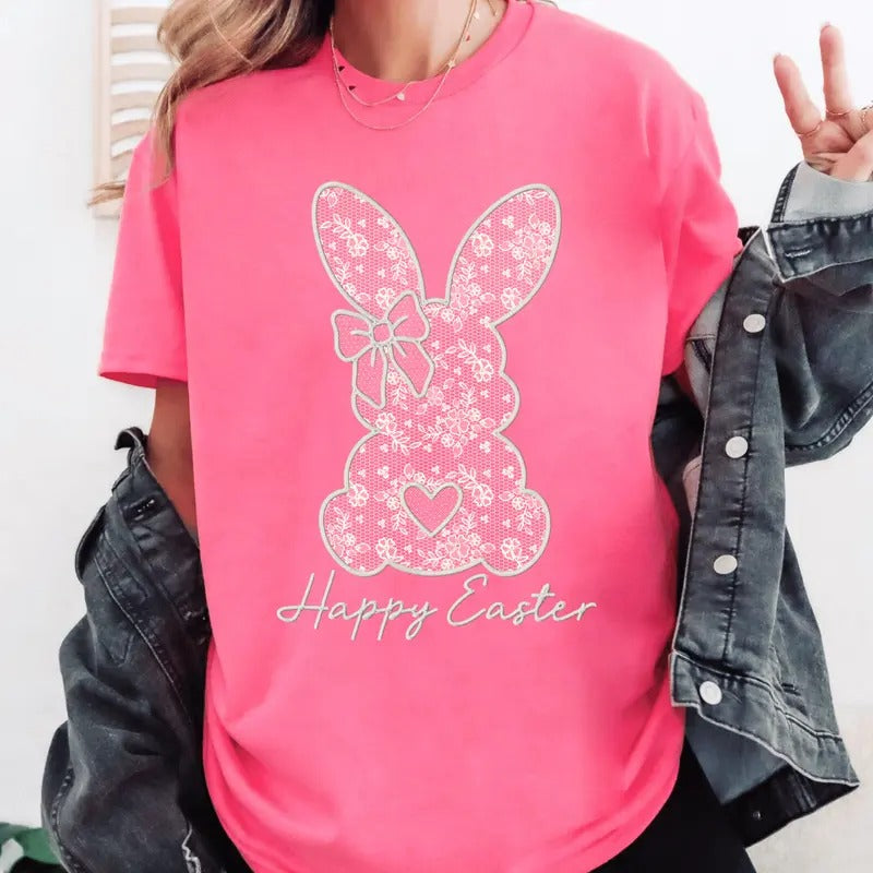ONLY ONE Dark Grey LARGE Lace Bunny Easter Shirt Available T-Shirts