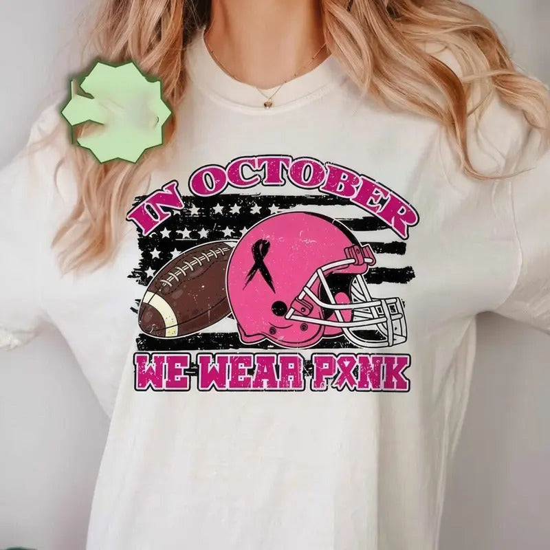 October Football Shirt Breast Canccer Awareness Pink Football Shirt T-Shirts