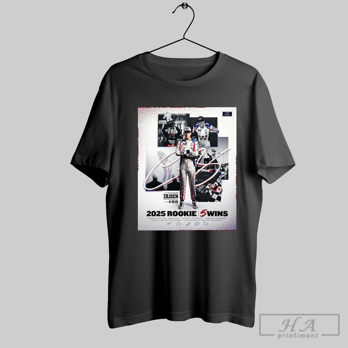 Official Connor Zilisch 2025 Rookie 5 Wins Nascar Xfinity Series Indianapolis Motor Speedway Signature Poster