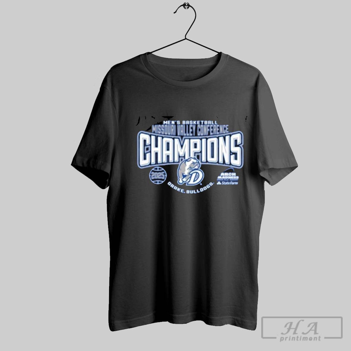 Official Drake Bulldogs Blue 2025 Missouri Valley Mens Basketball Tournament Champions Logo New