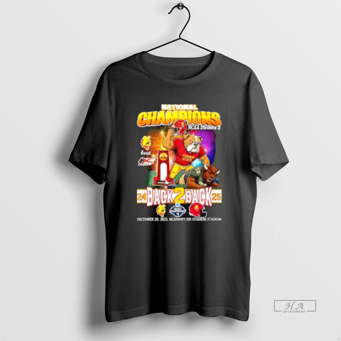 Official Ferris State Bulldogs Back Back 2025 National Champions Mascot T-Shirts