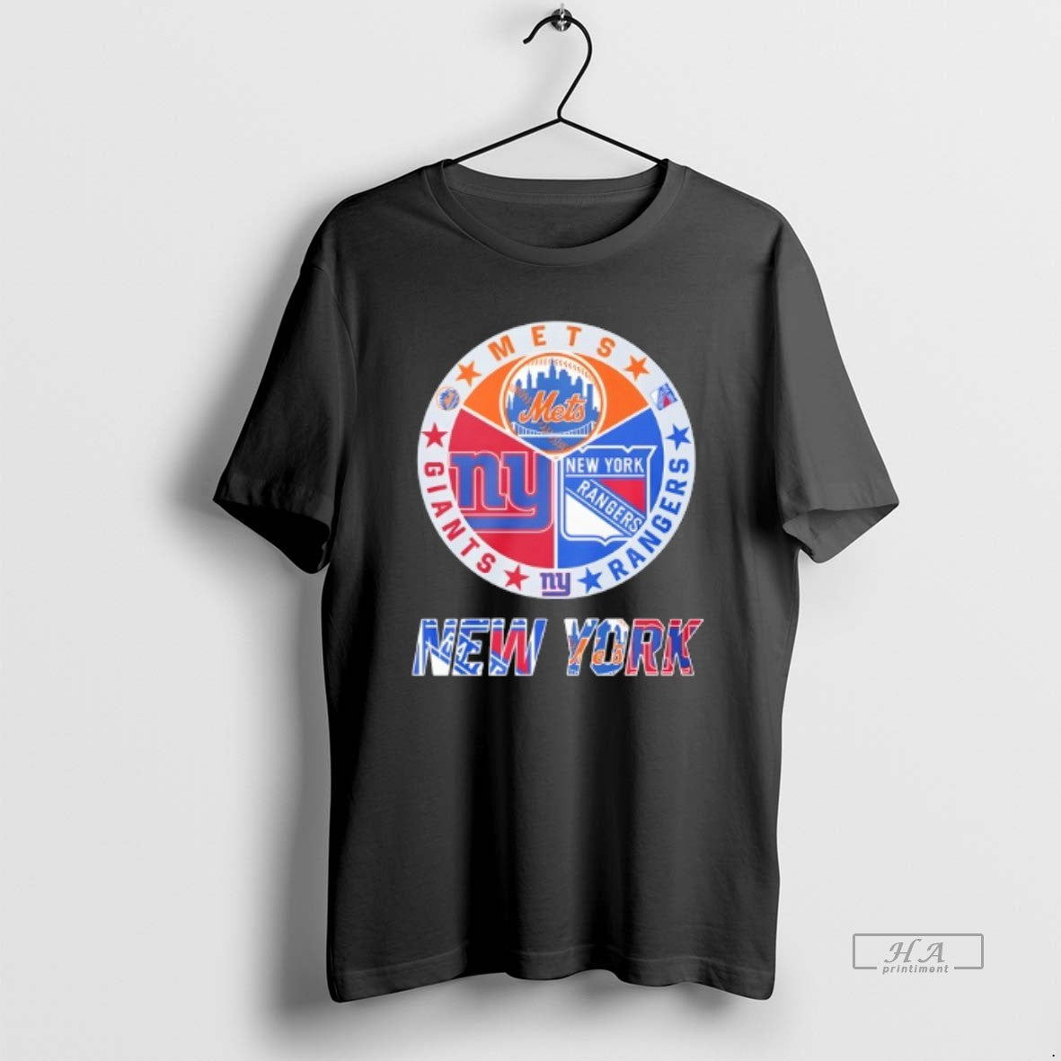 Official New York Rangers New York Mets New York Giants Mashup Logo T-Shirts