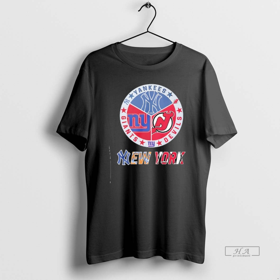 Official New York Yankees New York Giants New Devils Mashup Logo T-Shirts