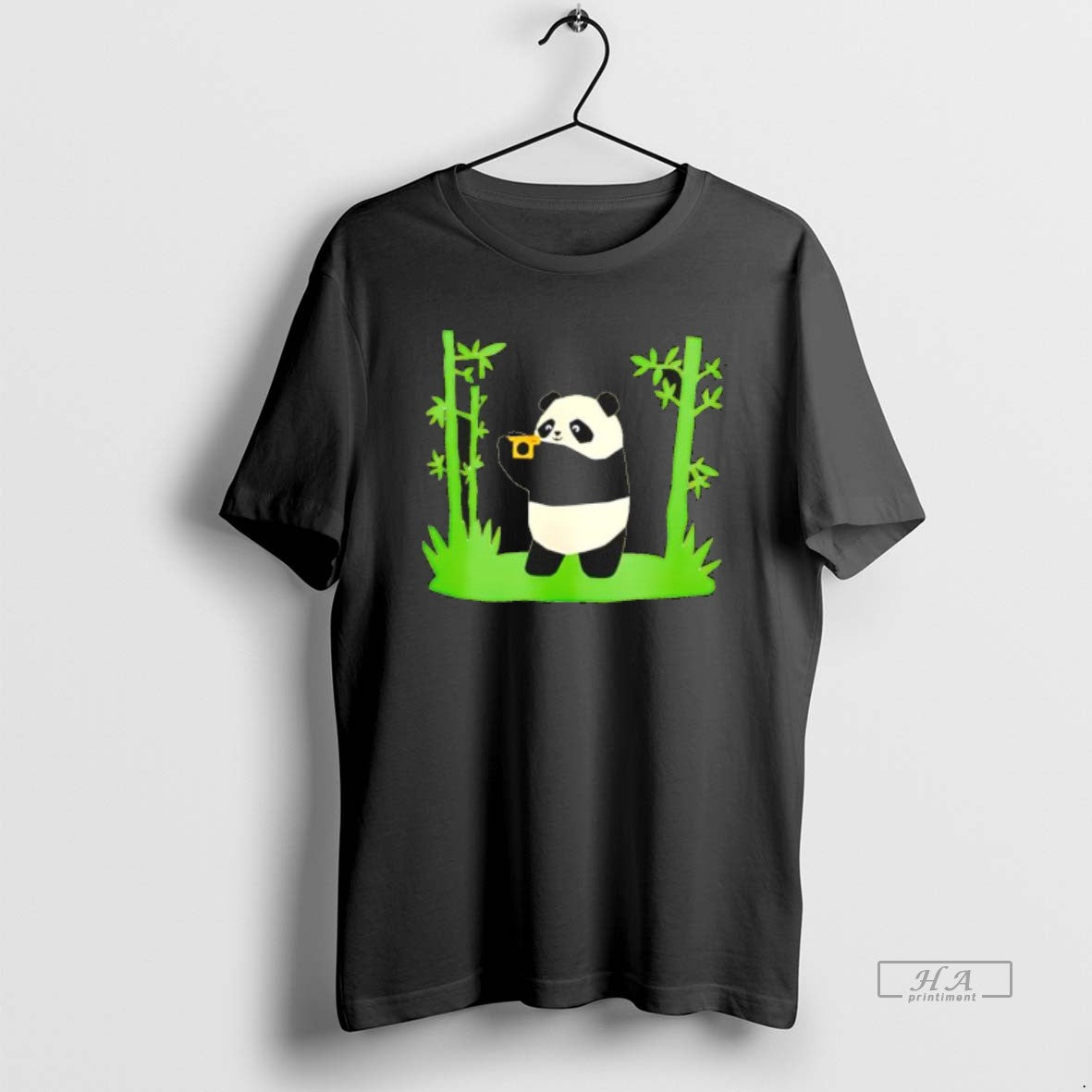 Official Panda Holding Camera Cartoon Black T-Shirts