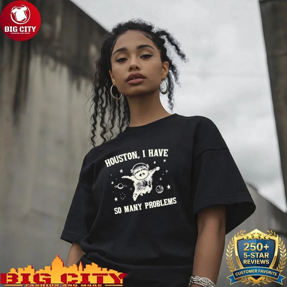 Official Raccoon in space Houston I have so many problems retro 90s graphic shirt