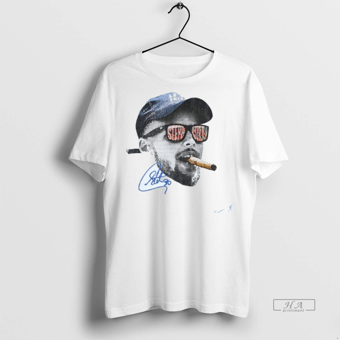 Official Trendy Stephen Curry Smoking Golden State Warriors Big Head Signature Mens White Tee Tee