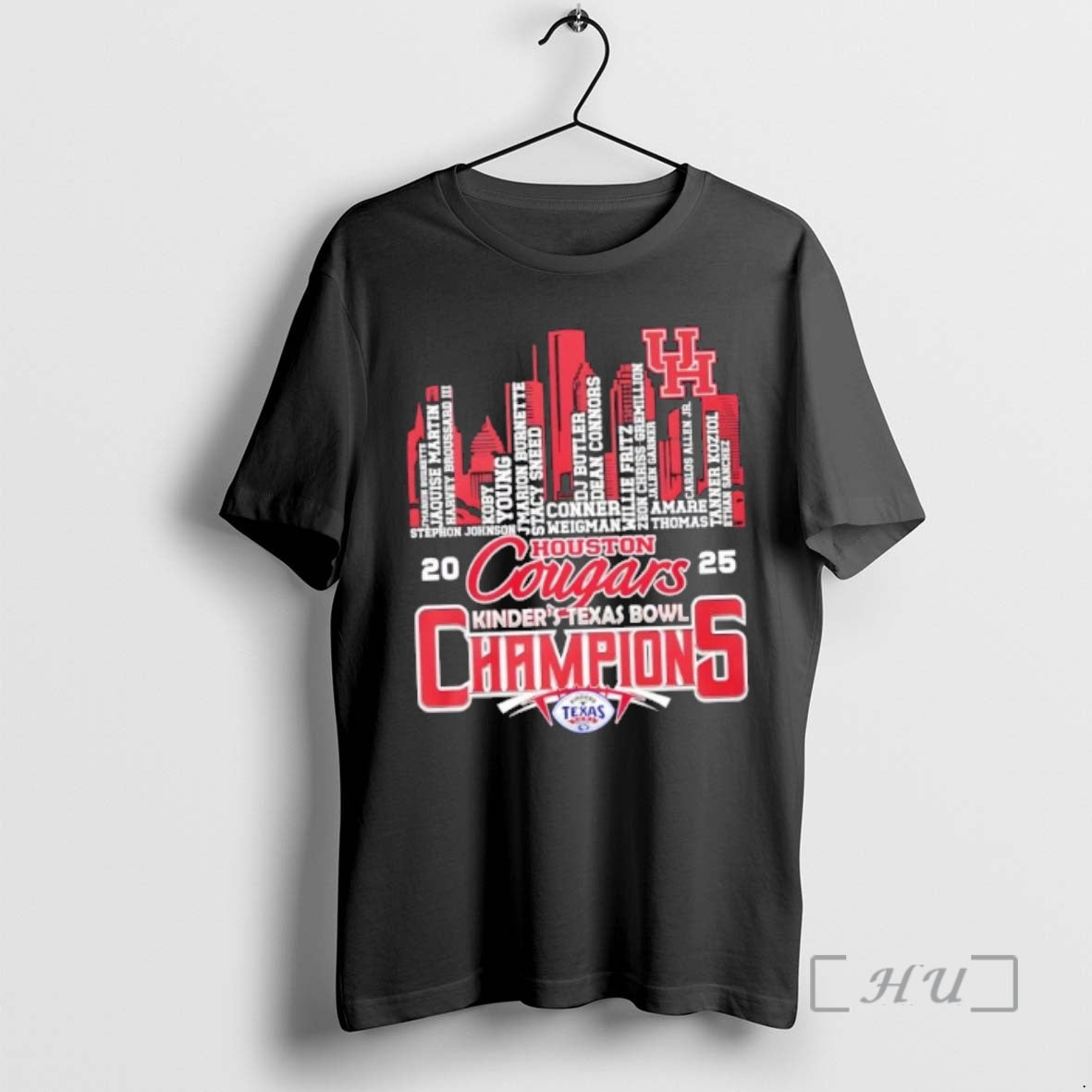 Officials 2025 Kinders Texas Bowl Champions Houston Cougars All Names City Skyline T-Shirts