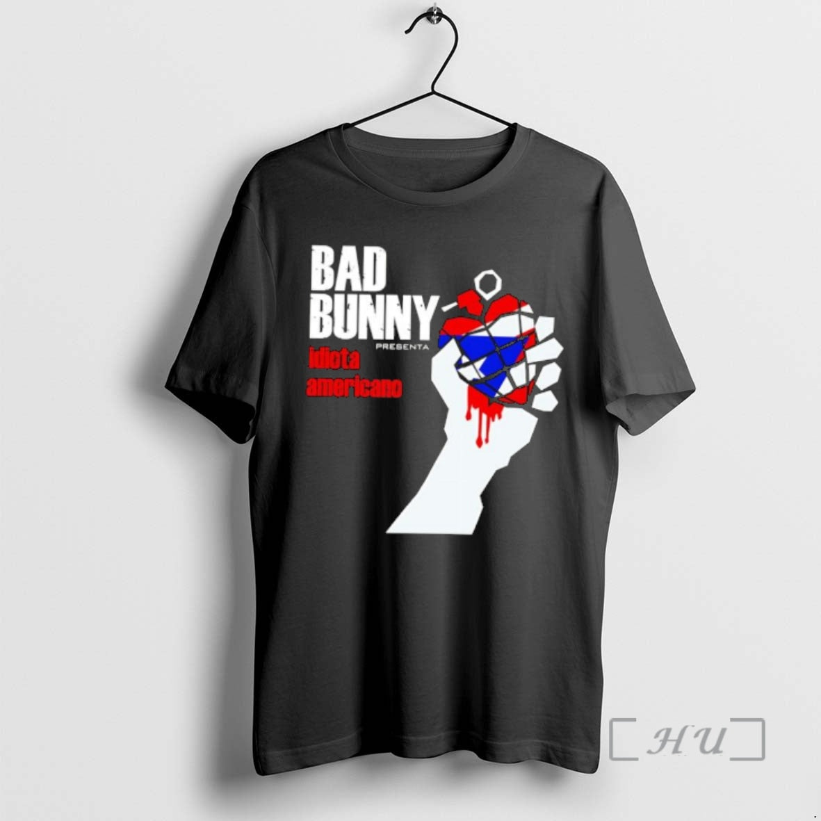 Officials Bad Bunny American Idiot Puerto Rico Flag Grenade Hand T-Shirts
