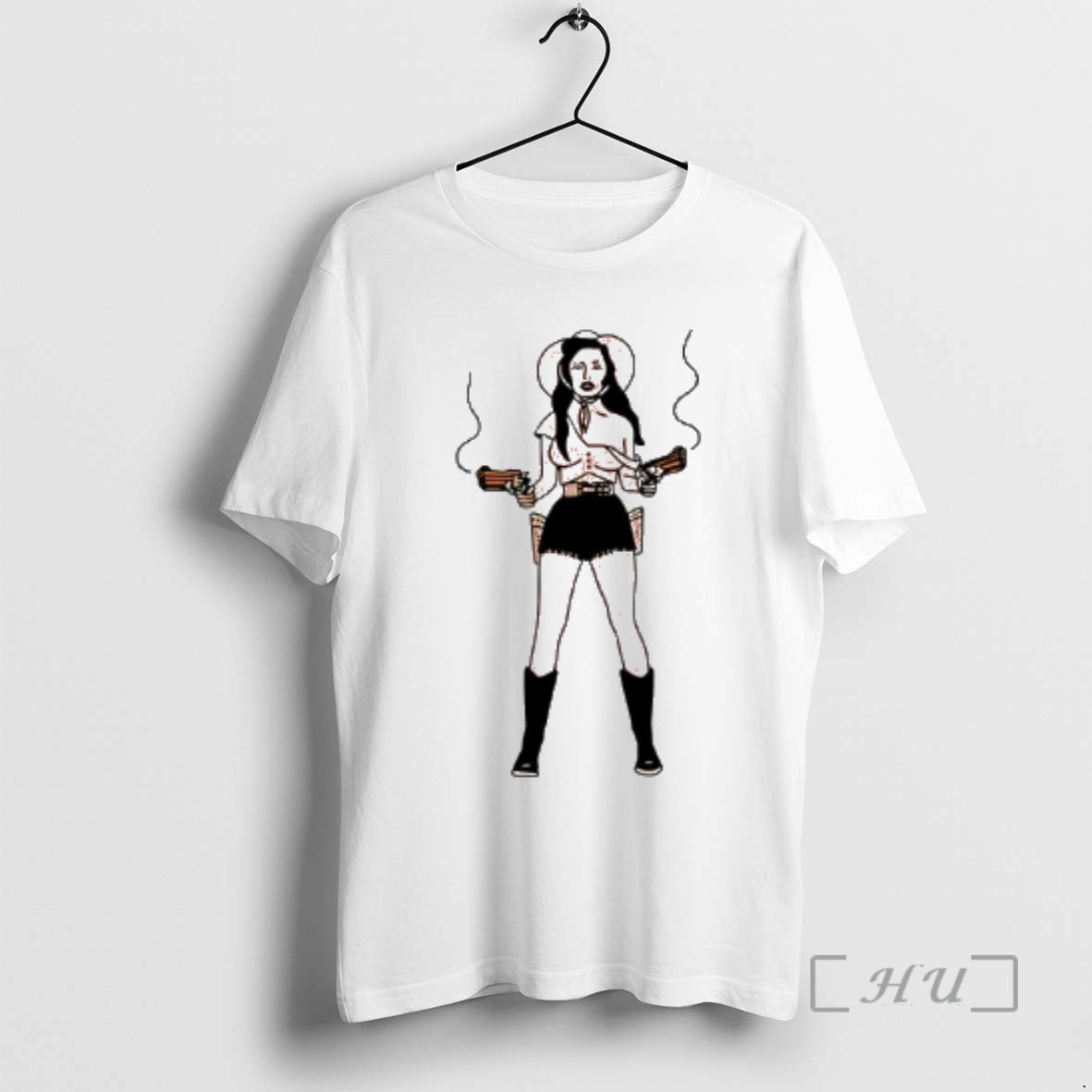 Officials Bang Bang Cowboy Girl Holding Two Smoking Guns T-Shirts