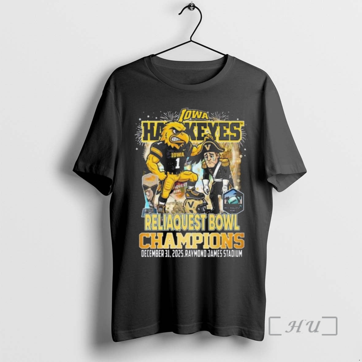 Officials Iowa Hawkeyes Reliaquest Bowl Champions 2025 Mascot T-Shirts